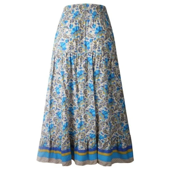 Bohemian gypsy Blue high low Floral Ruffle Maxi Skirt - Picture 7 of 11